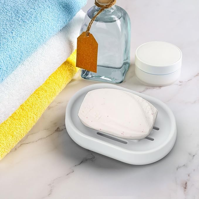 Topsky 2 Pack Soap Dish for Shower, Sink, Bathtub, Oval Plastic White Soap Bar Holder with Drain, Easy to Clean, Durable