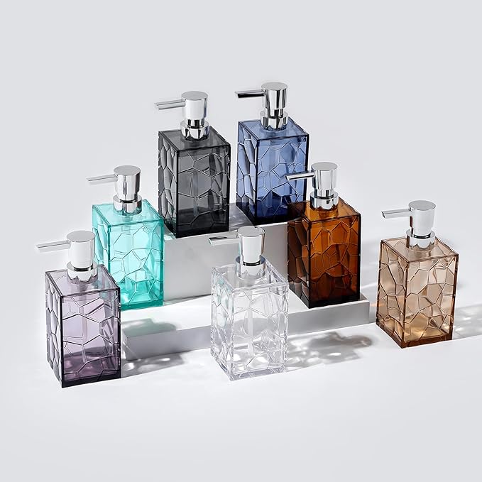Hand Soap Dispenser, Clear Acrylic Plastic Liquid Pump Bottles Refillable Lotion Dispenser for Bathroom Decor Kitchen College Dorm, Purple 2 Pack