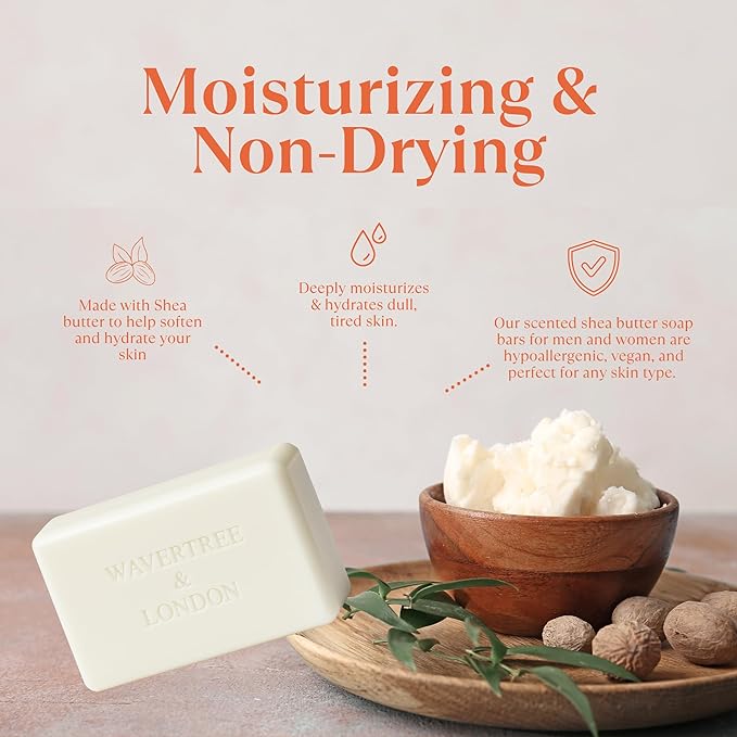 Wavertree & London Peach Bellini Scented Natural Soap (2 Bars), 7oz Moisturizing French Triple Milled Soap Bars enriched with shea butter - Pure Plant Based Bath & Body Bars for All Skin Types