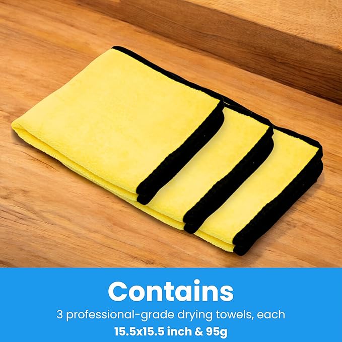 Microfiber Towels for Cars - 15.7" x 15.7" inches, Highly Absorbent Professional Grade Drying Towel Set for Superior Cleaning and Drying Performance - Car Drying & Kitchen Towel - Pack of 3
