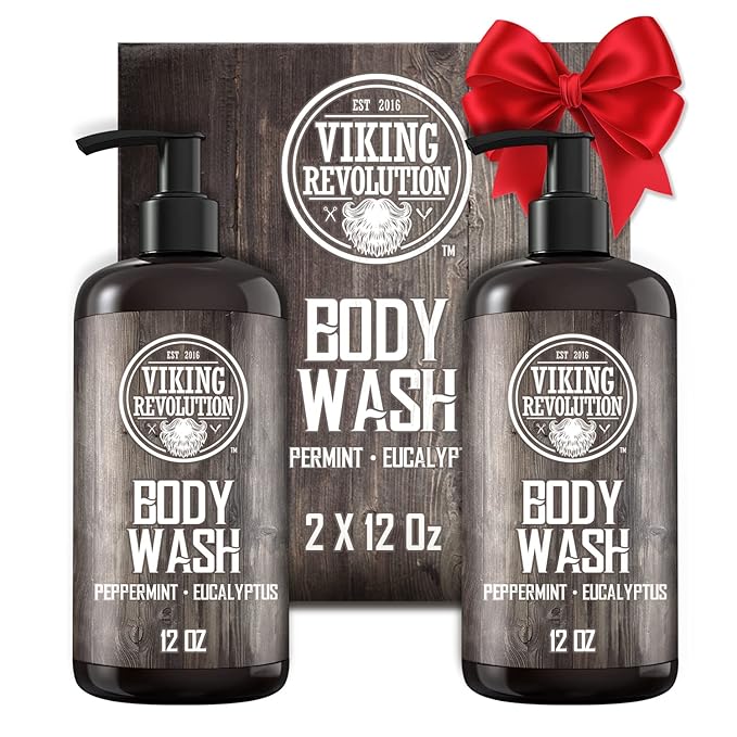 Viking Revolution Men's Body Wash - Eucalyptus Peppermint Body Wash for Men - Mens Natural Body Wash with Vitamin E and Rosemary Oil - Mens Shower Gel Liquid Soap - Peppermint Mens Bodywash (2 Pack)