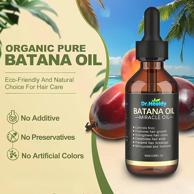 Batana Oil for Hair Growth, 100% Pure & Unrefined - Deep Repair Dry Damaged Hair, Reduce Frizz & Split Ends, Nourish Scalp with Omega 9 & Vitamin E, for All Hair Types (60ml 2.03Fl.Oz)