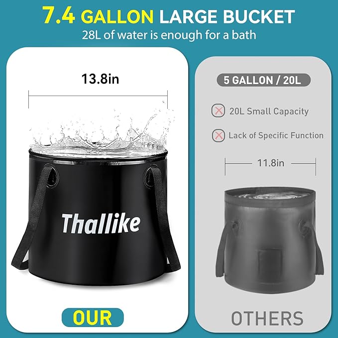 Portable Hot Shower for Camping Shower Tent Kit, 1000W Immersion Heater, Rechargeable Camping Shower Pump, Pop Up Shower Tent with 6.6 Gallons Folding Bucket for Adults Outdoor