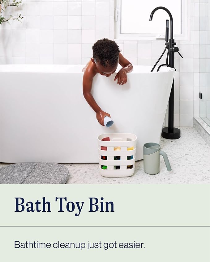 Lalo Bath Time Storage Bin - Keep Items Organized & Dry with Non-Toxic Plastic, Easy Cleanup, Removable Drying Bin, Woven Baby Organizer, Secure Wall Attachment, 9 x 5.5 x 8.5 in - Sage