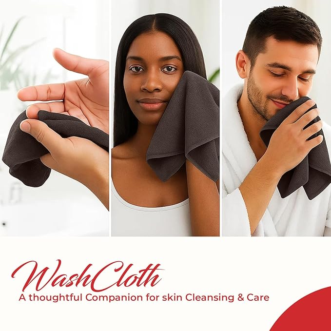 RIVERSIDE 12 Pack Washcloths - 12x12 Inches, 400 GSM, 100% Ring-Spun Cotton - Soft, Absorbent & Durable Face and Body Towels - for Bathroom, Spa, Gym, Makeup Removal & Everyday Use - Brown