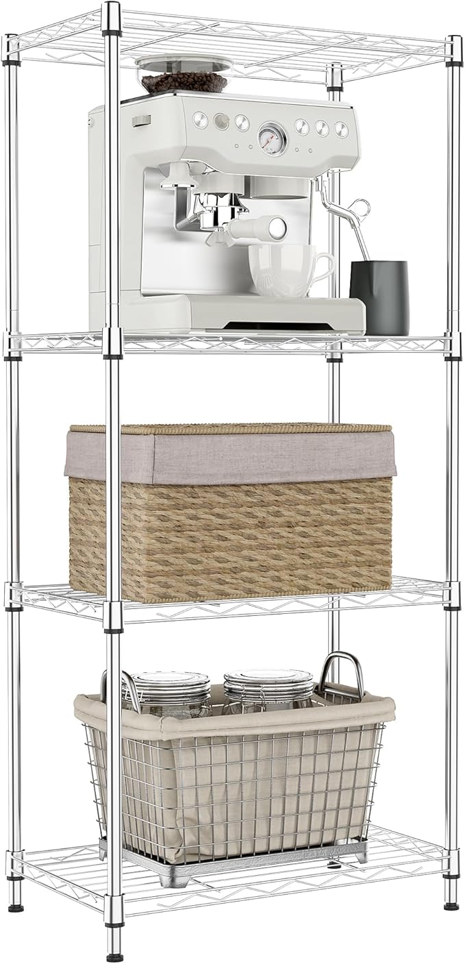 IZEUK 4 Tier Metal Wire Shelf Unit, Chrome Storage Rack Organizer for Kitchen, Bedroom, Living Room or Laundry Room, 17.7" W x 11.8" D x 41.9" H