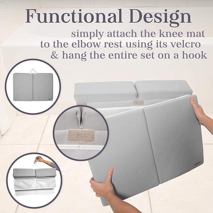 Bath Kneeler, Baby Bath Kneeler and Elbow Rest Pad Set, Kneeling Pad for Bathing Baby, Knee Pads for Bathing Babies (Gray, X-Large (22 Inches × 15 Inches))