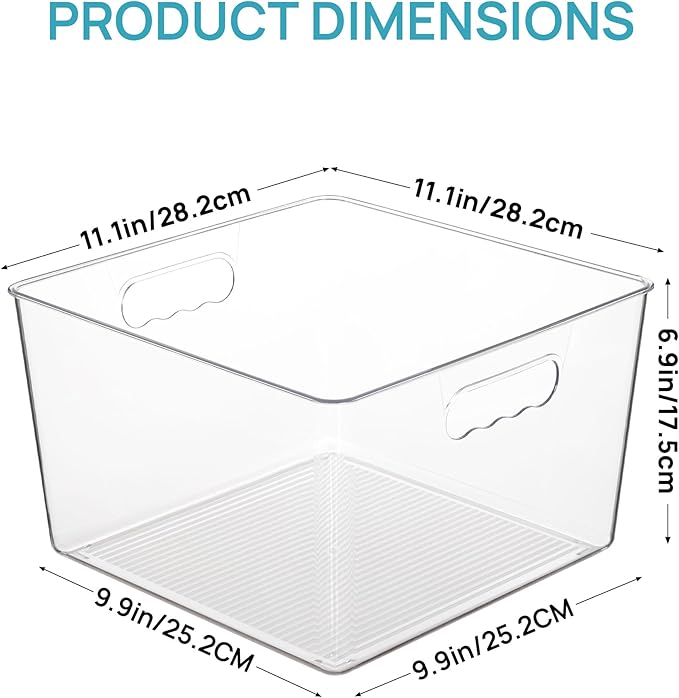 Vtopmart 8 Pack Extra Large Clear Plastic Storage Bins,11x11 Cube Acrylic Organizer Square Containers with Handle for Pantry,Closet,LaundryRoom,Kitchen,Bathroom,UnderSink Organization