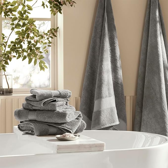 BOLL & BRANCH Plush Bath Sheet Set - Stone - 6 Piece - Includes 2 Oversized Bath Sheets, 2 Hand Towels & 2 Washcloths - 100% Organic Cotton - Ultra Soft & Luxurious - Quick Absorbing