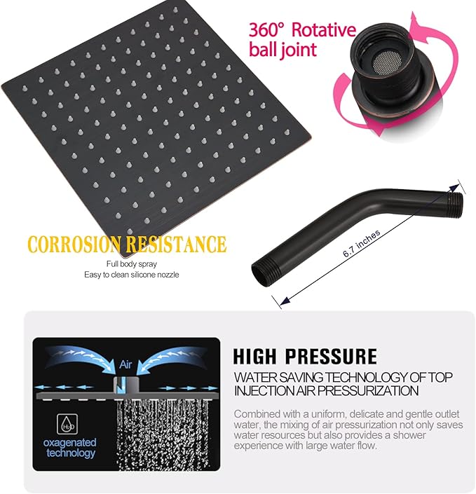 Oil Rubbed Bronze rain Shower Faucet Set Shower System 8 Inches Square Shower Head with Handheld, Waterfall Showerhead, All Metal Shower Faucet Trim Repair Kits (Contain Shower Valve)