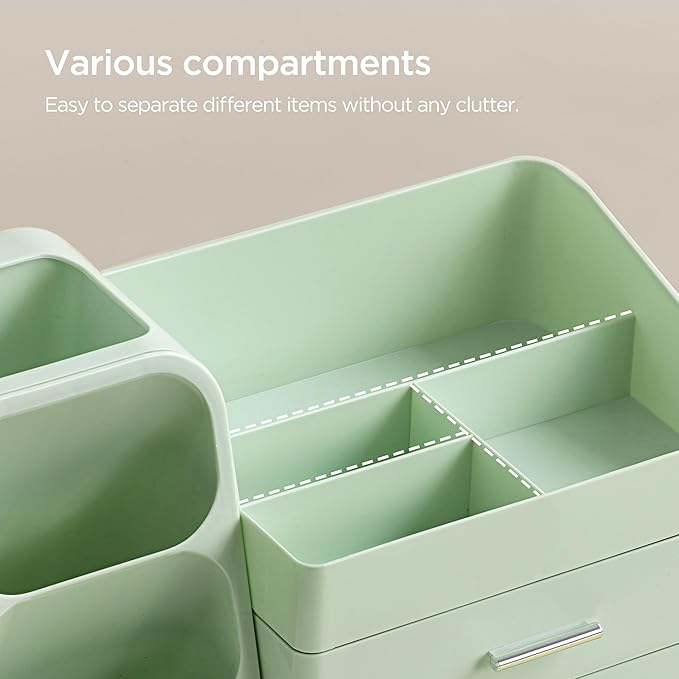 HBlife Makeup Organizer with Brush Holder for Vanity, Large Plastic Bathroom Countertop Organizer Skin Care Storage, Easy to Store Lipsticks, Nail Polishes, Perfumes, Eyeshadow Palettes, All Green