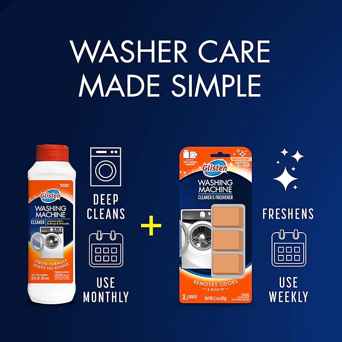 Glisten Washing Machine Cleaner, Helps Remove Odor, Buildup, and Limescale, Fresh Scent, Made in the USA, 12 Ounce Bottle, 3-Pack