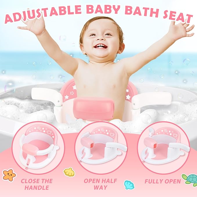 Baby Bath Seat for Babies 6 Months & up,Baby Bath Seat,Non-Slip Toddler Bath Seat, Sit Up Bath Seat for Baby,Safe Infant & Newborn Bathtub Chair with Soft Cushion,Pink