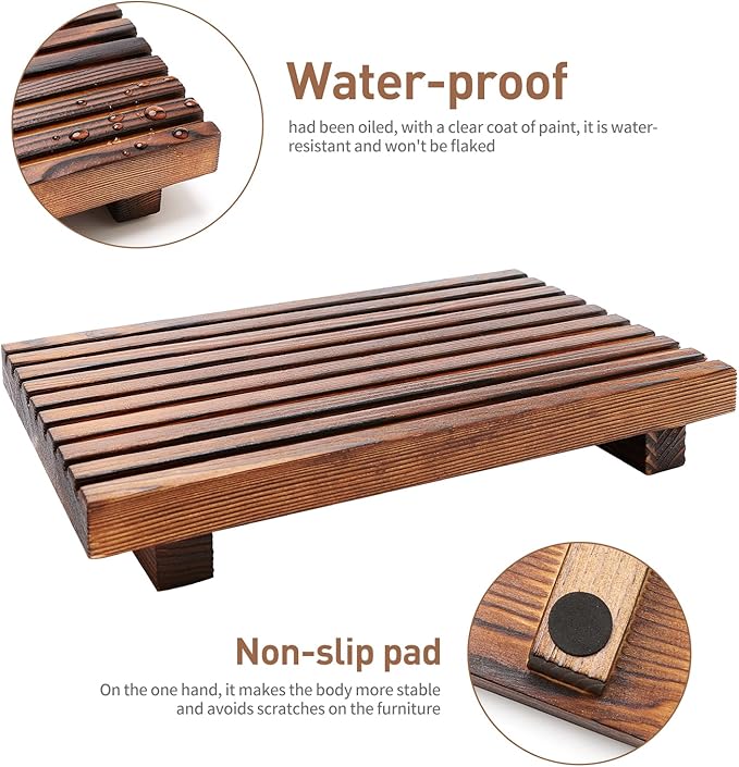 Farmhouse Bathroom Counter Organizer Wooden Display Pedesta Stand Small Kitchen Countertop Trays Decorative Wood Riser Dish Soap Dispenser Holder for Bathroom Decor Sink Accessories Vanity Tray