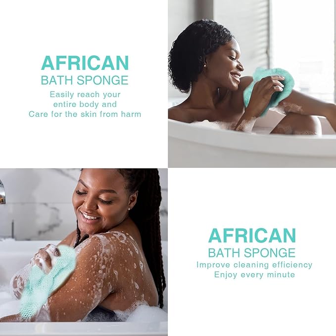 UJFQBH 2 Pieces African Bath Sponge African Net Long Net Bath Sponge Exfoliating Shower Body Scrubber Back Scrubber Skin Smoother,Great for Daily Use (Green)