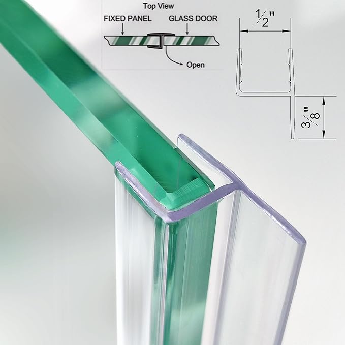 Shower Door Seal Strip Kit 3 Packs, 2 PCS 76" Shower Door Side Seals and 1 PC 36" Shower Door Sweep Bottom Seal for 1/2" (12mm) Thick Glass Shower Door Polycarbonate