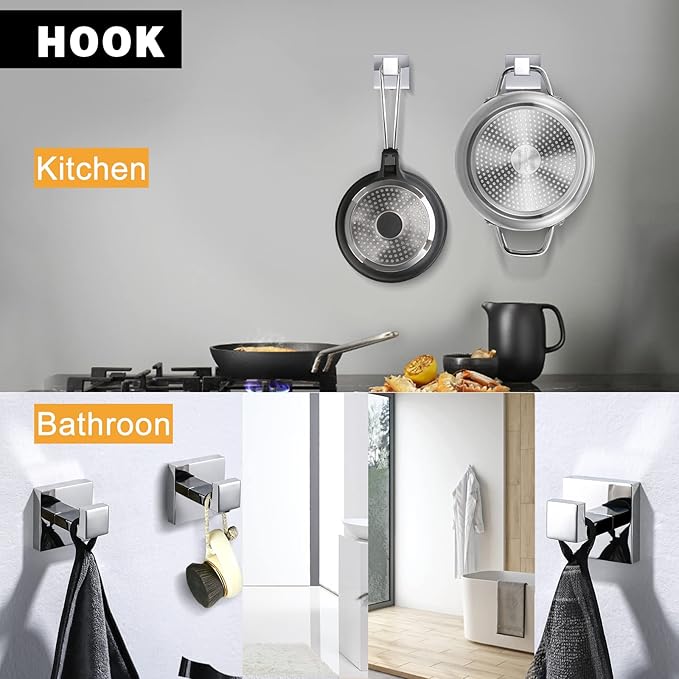 Bathroom Towel Bar Set Toilet Paper Holder with Shelf, Polished Chrome Bathroom Accessories Set, 23.6 Inch Towel Bar Towel Ring Towel Hook 5-Piece Bathroom Hardware Set