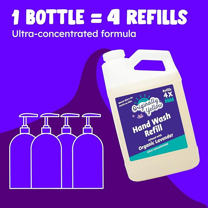 Originally Yellow Plant-Based Hand Soap All Natural Infused with Organic Lavender | Gentle Natural Hand Soap | Pet & Baby-Safe Soap (64 Fl Oz (1 Pack), Lavender)