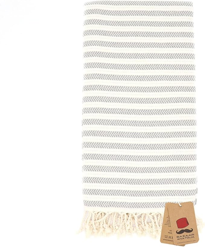 Bazaar Anatolia Turkish Beach Towel – 100% Cotton, Quick Dry, Sand Free Large Towel for Bathroom and Camping – Oversized 71x39 Inches – Arpa Grey