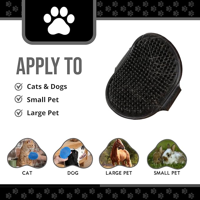 Silicone Dog Bath Brush – Soft Pet Scrubber for Bathing & Grooming – Shampoo Brush for Dogs, Cats & Puppies – Adjustable Strap – Choose from 5 Colors (Black)