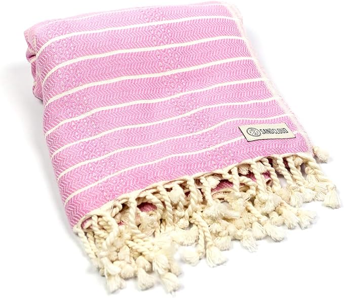 Sand Cloud Turkish Beach Towel - Sand Proof - 100% Certified Organic Turkish Towel - Quick Dry Towel for Beach, Picnic, Blanket or Bath Towel - As Seen on Shark Tank - Gocek (Pink)