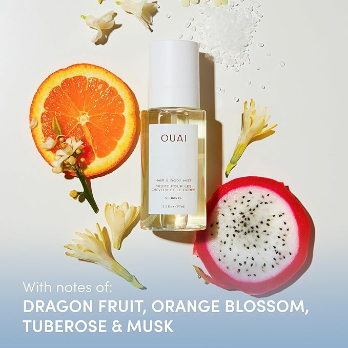 OUAI St. Barts Hair and Body Mist - Tropical-Scented Hair Perfume and Body Spray - Notes of Dragonfruit, Orange Blossom, Tuberose & Musk (8 Fl Oz)