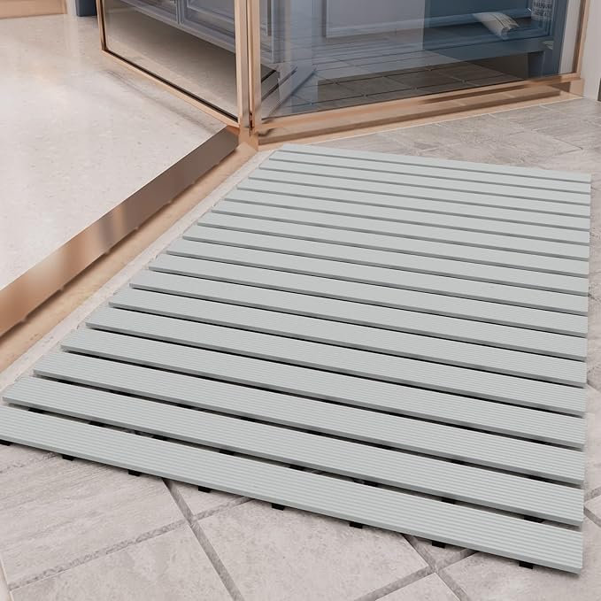 PADOOR Shower-Mat Non Slip, Heavy Duty Bathtub-Mat Curlable Quick Drain Sturdy Bath Tub Mat Without Suction Cups for Indoor Outdoor Use 17x26 Inch Grey