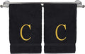 Monogrammed Hand Towel, Personalized Initial Gift, Extra Absorbent 100% Turkish Cotton - Soft Terry Finish - Set of 2 - Gold Block Initial C - Embroidered on Black Towels