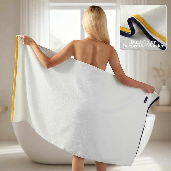 REDKISS 6 Pack Cotton Towel Set with Luxury Embellished Border, 600 GSM Ultra Soft & Highly Absorbent Bath Towels Set with 2 Bath, 2 Hand, 2 Washcloths for Bathroom, Gym, Spa, Hotel, White