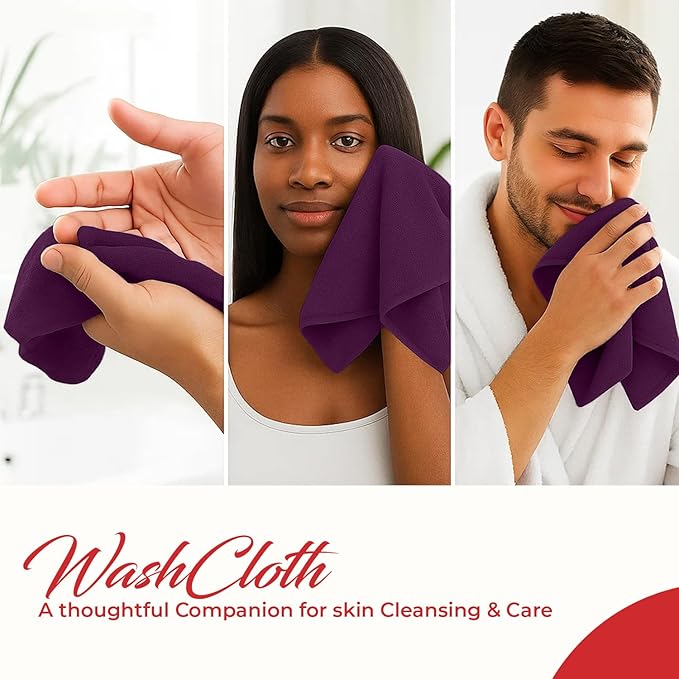 RIVERSIDE 12 Pack Washcloths - 12x12 Inches, 400 GSM, 100% Ring-Spun Cotton - Soft, Absorbent & Durable Face and Body Towels - for Bathroom, Spa, Gym, Makeup Removal & Everyday Use - Purple Passion