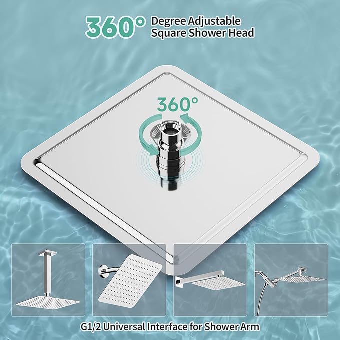 SR SUN RISE Luxury 10 Inch Large Square Stainless Steel Shower Head High Pressure Rainfall Showerhead Ultra Thin Water Saving Polished Chrome