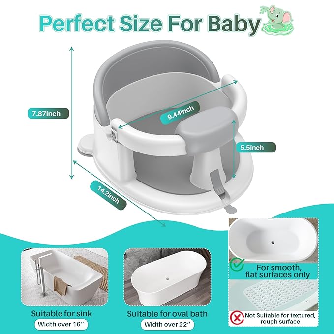 Inaya Baby Bath Seat for Babies 6 Months & Up, Non-Slip, Safe and Comfortable Bathub Chair for Sitting-Up, Ideal Open Design – Essential Bath Time Support (Pink)