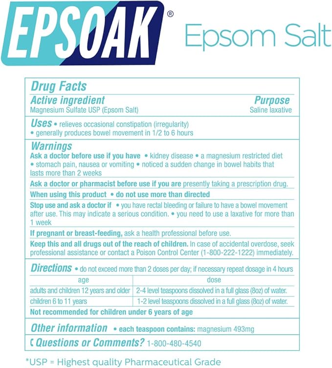 Epsoak Epsom Salt 10 lb. Magnesium Sulfate USP. (Qty. 1 x 10lb. Bags) Resealable Epsom Salt Bulk Bags Unscented, Made in The USA, Cruelty-Free Certified