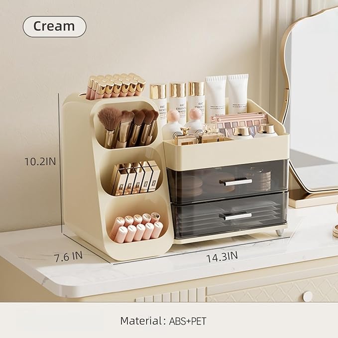 Makeup Organizer with Drawers for Vanity,Spacious Cosmetic Display Case,Perfect Storage Solution for Your Beauty Essential (Cream)