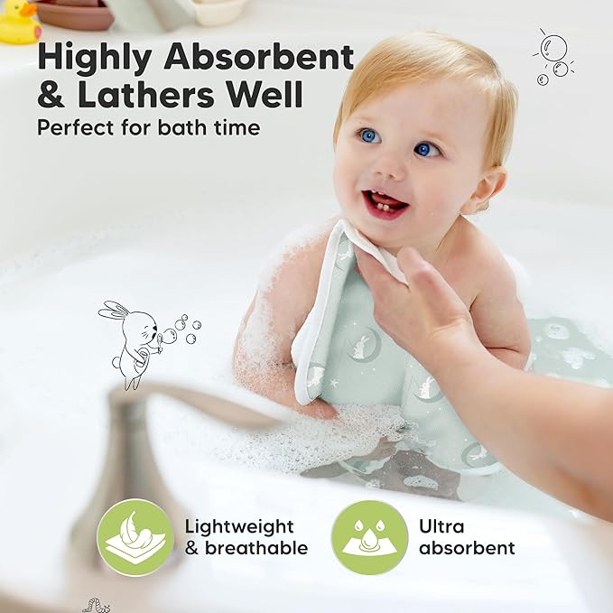 6-Pack Cotton Baby Washcloths for Newborn - Organic Cotton Muslin Soft Wash Cloths for Babies, Infant, Kids, Toddler Towels for Boy, Girl, Super Absorbent Face Cloths, Scratch-free Baby Rags (Lunaris)
