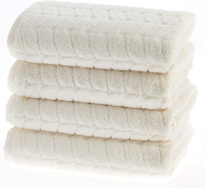 BAGNO MILANO Turkish Bath Towels, Soft Plush Jacquard Luxury Bath Towels, Quick Dry Towel Set (Cream, 4 Pcs Hand Towel Set)