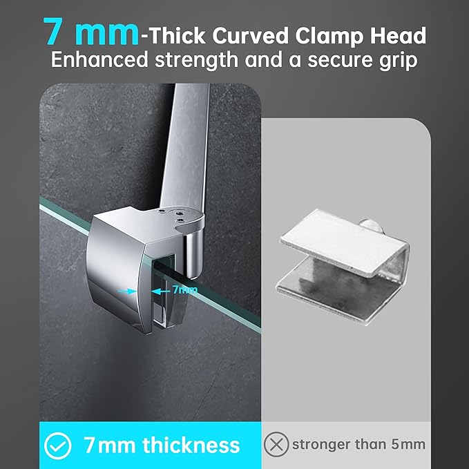 Frameless Shower Door Support Bar, Stainless Steel Wall-to-Glass Support Arm to Fixed Shower Glass Panel, for 1/4"-3/8" (6-10 mm) Door, 180° Pivot & Stow-Flat Mode (Chrome, 23.6-inch(600mm))