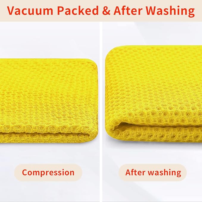 Homaxy 100% Cotton Waffle Weave Kitchen Dish Towels, Ultra Soft Absorbent Quick Drying Cleaning Towel, 13 x 28 Inches, 8-Pack, Yellow