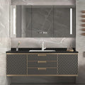 60IN Modern Bathroom Vanity - Wall-Mounted Bathroom Cabinet with LED Light | Intelligent Defogging Mirror Cabinet Includes Time Display Function, 2 Drawers & 2 Storage Cabinets (Style B)