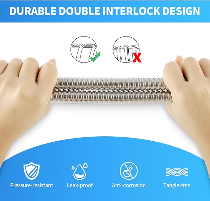 79 Inch Extra Long Stainless Steel Shower Hose - Flexible & Wear-Resistant with Chrome shower head with hose Plated Nut & Insert