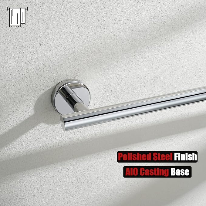 JQK Chrome Towel Bar, 27 Inch 304 Stainless Steel Thicken 0.8mm Towel Rack Bathroom, Towel Holder Polished Finished Wall Mount, Useable Length 24 Inch 2 Pack, TB110L24-CH-P2