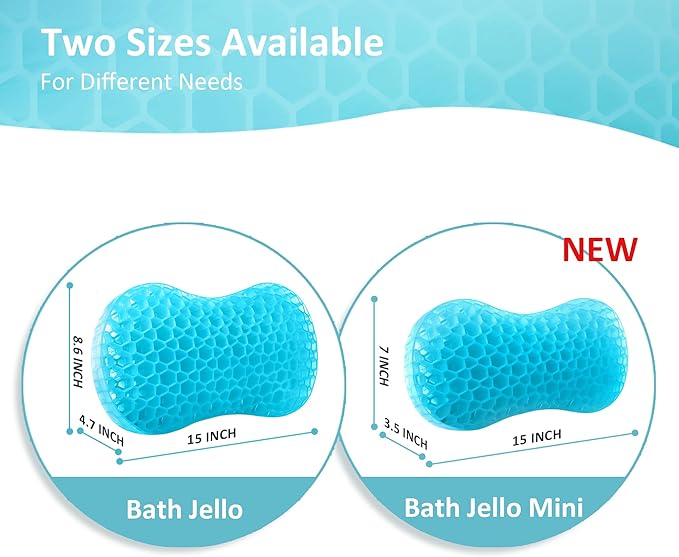 Sunlit Bath Jello Mini Gel Bath Pillows, Lumbar Pillow for Bathtub, Back Support Pillow, Gel Pillow with Non-Slip Suction Cups for Lumbar, Back Rest Support, Fits Curved or Straight Back Tubs, Aqua