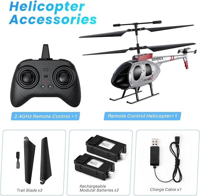 SIMREX RC Helicopter,Remote Control Helicopter Toy for Kids & Beginners, Altitude Hold, 2 Speeds,2 Batteries, Gift for Kids Boys Girls