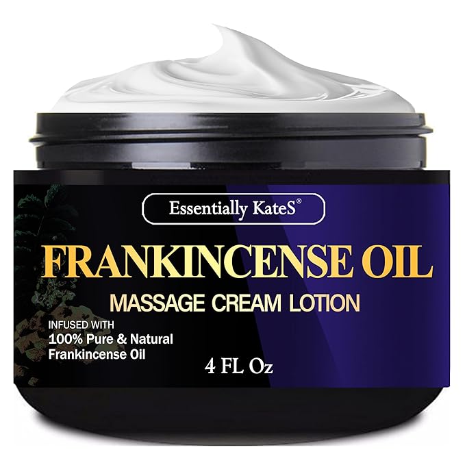 Essentially KateS Frankincense Massage Lotion 4 Fl Oz - Infused with Ceramid 1, 3 and 6II - Fight stifffness in Knees, Elbows, Hips, Hands, Shoulders and Legs.