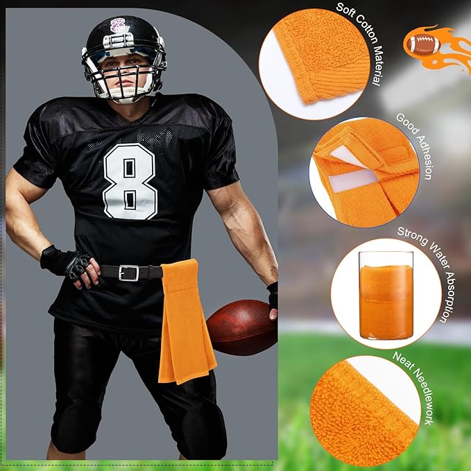 Shimeyao 2 Pcs Cotton Sports Football Towel with Closure Pitching Football Sweat Towel for Sports Gym Men Women Accessories(Orange, Classic)