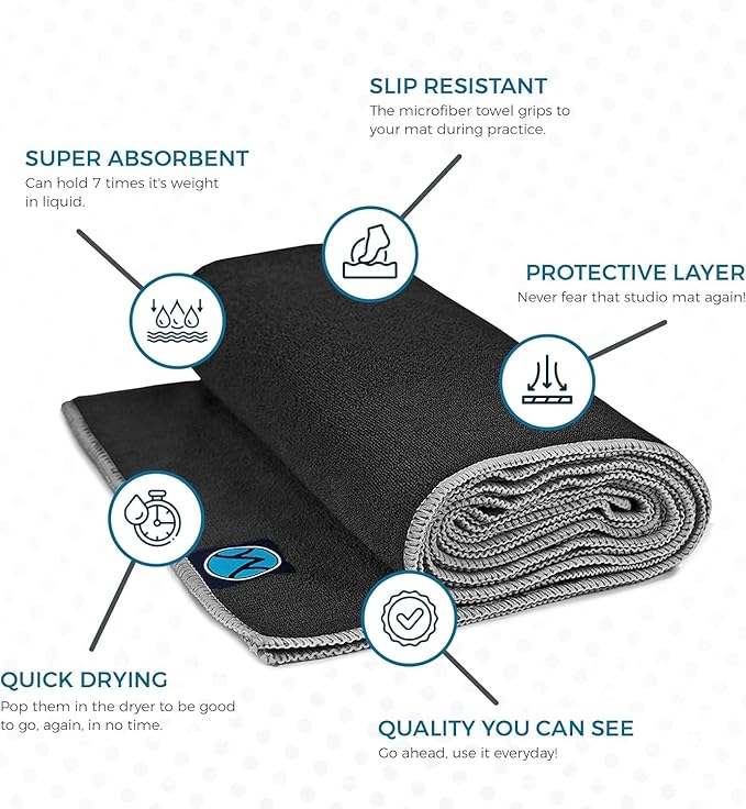 Youphoria Yoga Microfiber Non-Slip Towel - Hot Yoga Mat Towel for Enhanced Grip and Sweat Absorption