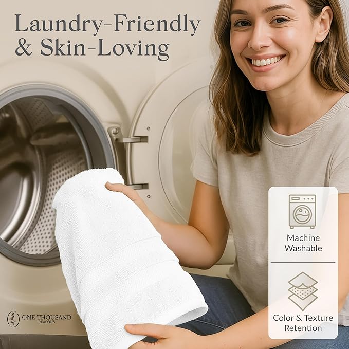 Premium Staple Cotton Bathroom Towel Set - White 600 GSM 6-Piece Luxury Bath Towel Set 3 Stripe - 2 Bath Towels, 2 Hand Towels & 2 Washclothes Set - High Absorbent & Quick Dry for Gym, Spa, Hotel