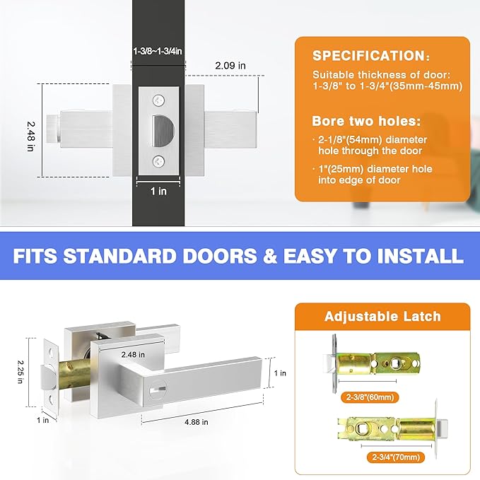 Privacy Interior Door Handle, 6 Pack Heavy Duty Door Lever for Bathroom & Bedroom Privacy Door Lock Handle Keyless Door Knobs in Satin Nickel for Right & Left Sided Doors