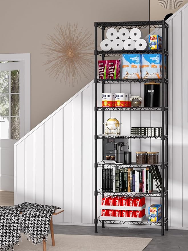 8 Tier Adjustable Storage Shelves Heavy Duty Metal Shelf Wire Shelving Unit Organizer Rack for Home Kitchen Office Pantry Room Bathroom Shelving Organizers and Storage Laundry