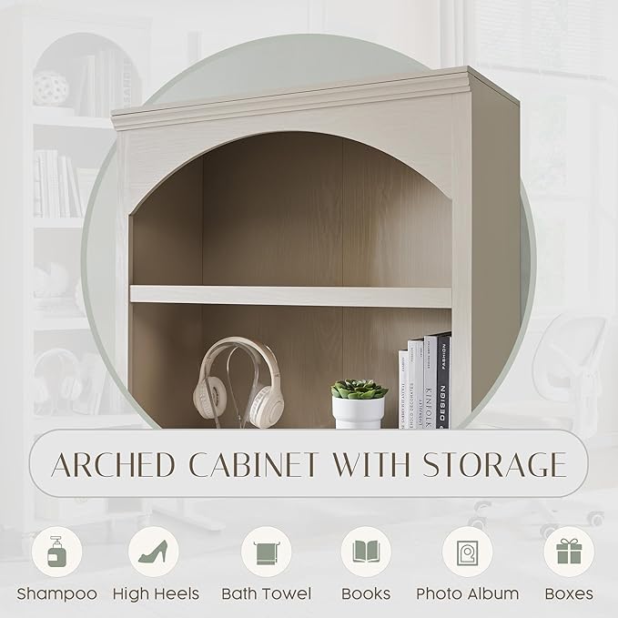 76" Tall Arched Bathroom Storage Cabinet, 5 Tiers Large Farmhouse Arched Cabinet w/Adjustable Shelves, Modern Wooden Storage Cabinet for Bathroom, Living Room, Entryway, Study Room (Cream)